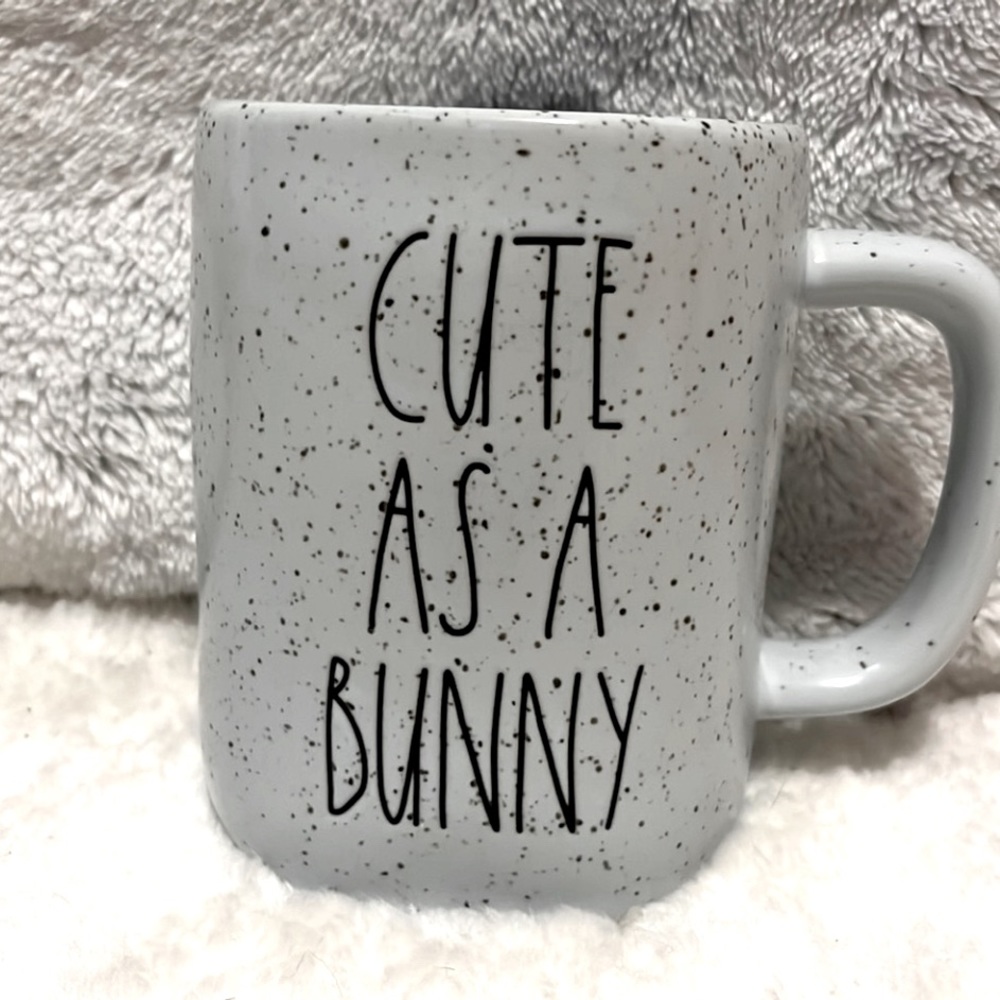 Rae Dunn CUTE AS A BUNNY Blue & Black Speckled Easter Mug